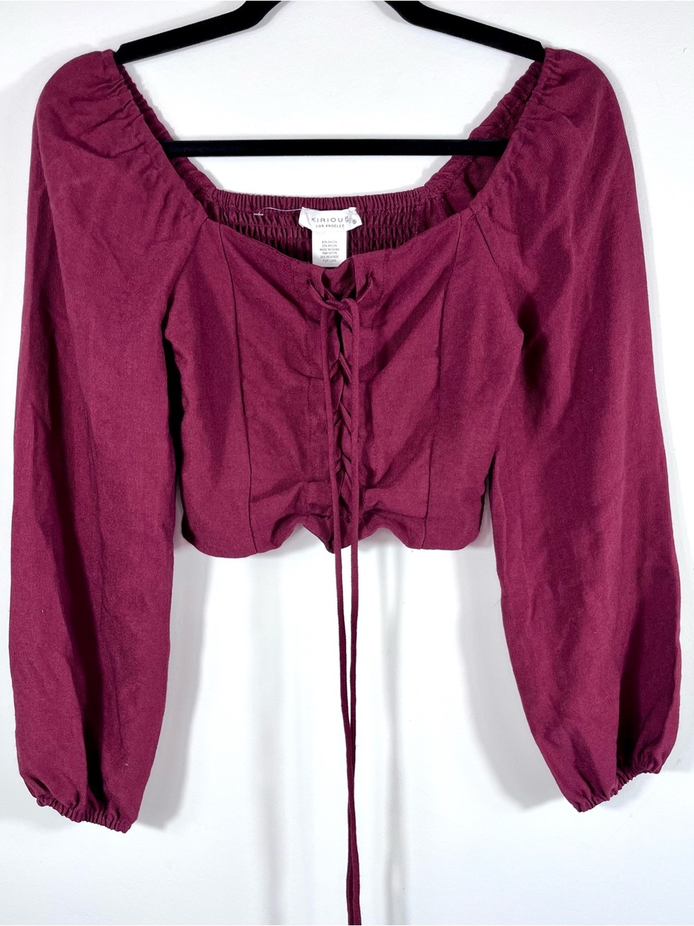 Kirious Burgundy Off Shoulder Crop Top Small Boho Peasant